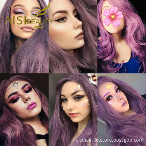 Aisi Beauty Wholesale Cheap Vendor Purple Curly Wave Wig Long Wavy Lace Frontal Synthetic Hair For Black Women Lace Front Wig